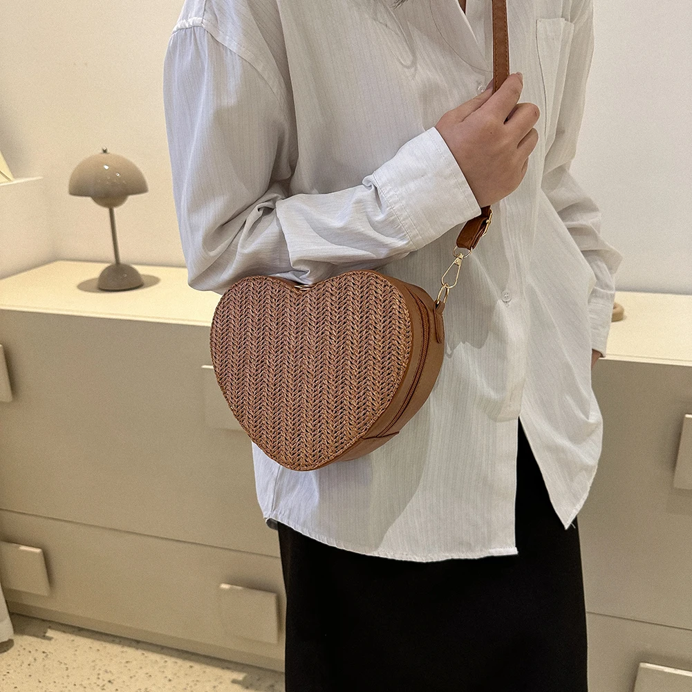 Moda damska torba na ramię torba na zakupy torebka damska torby ze słomy Satchel PU Love Heart Shape Crossbody torby na co dzień mała torebka