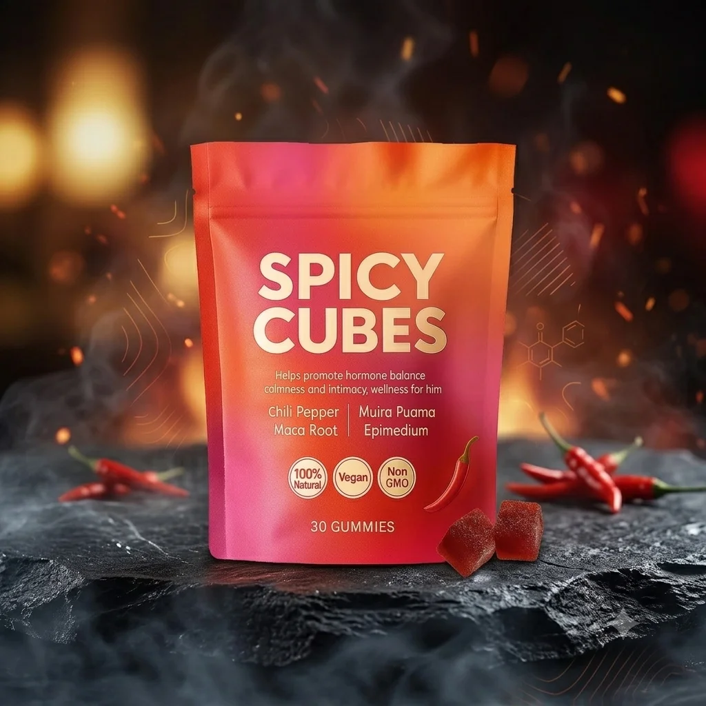 30 Pcs Spicy Cubes Gummies Natural Male Enhancement Supplements for Men Vitality Hormone Balance Maca Root Energy Boost
