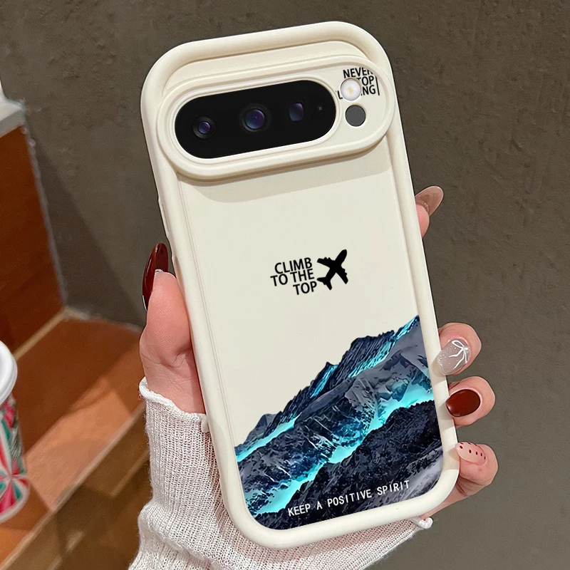 Airplane Snow Mountain Pattern Phone Case For Google Pixel 10 9 8 7 Pro 9A 8A Pixel 9 10 Pro XL Shockproof Solid Color TPU Cover