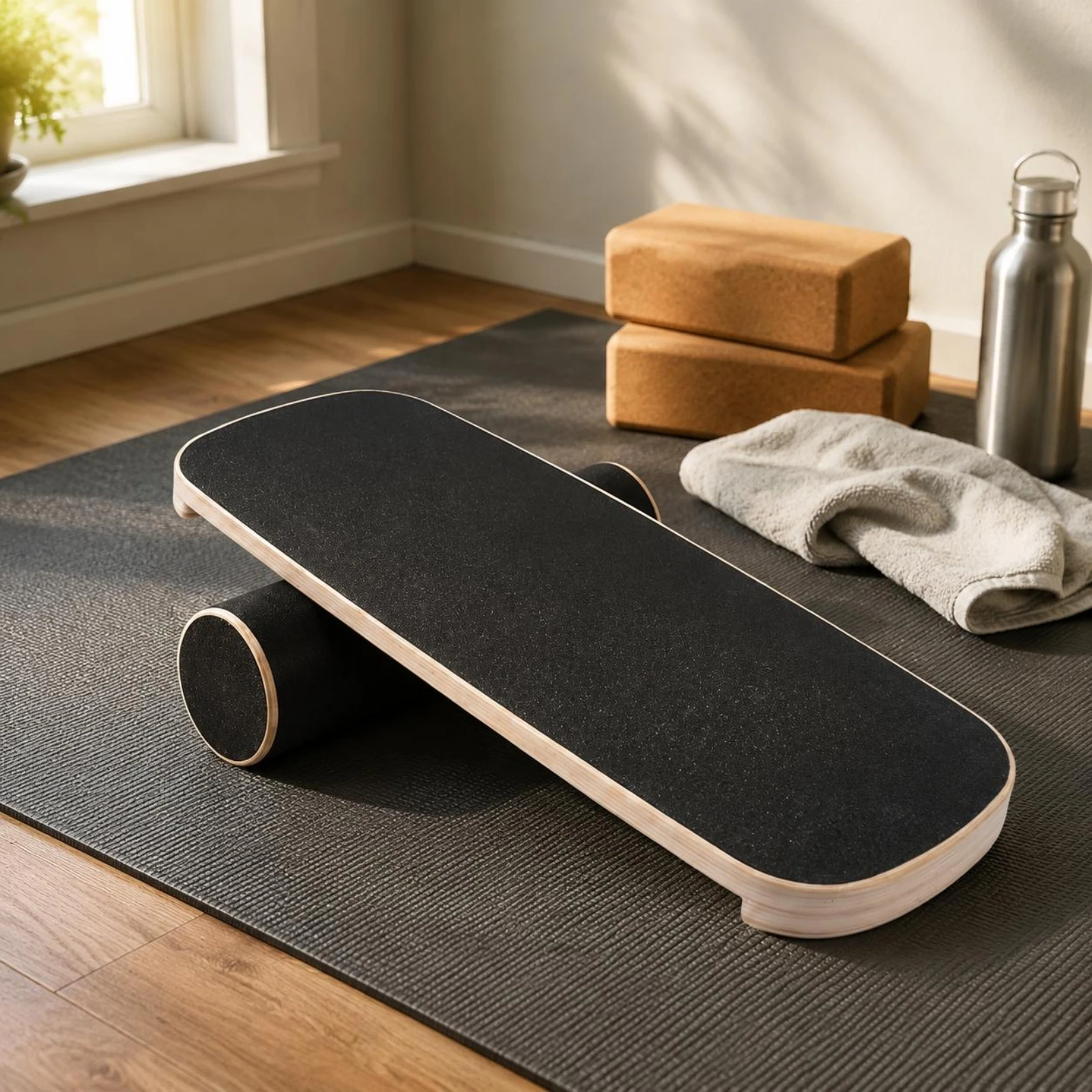 Wooden Balance Board Textured Top Roller Balance Board Fitness Gear Natural Wood Layered Edges for Surfing Practice - view 4