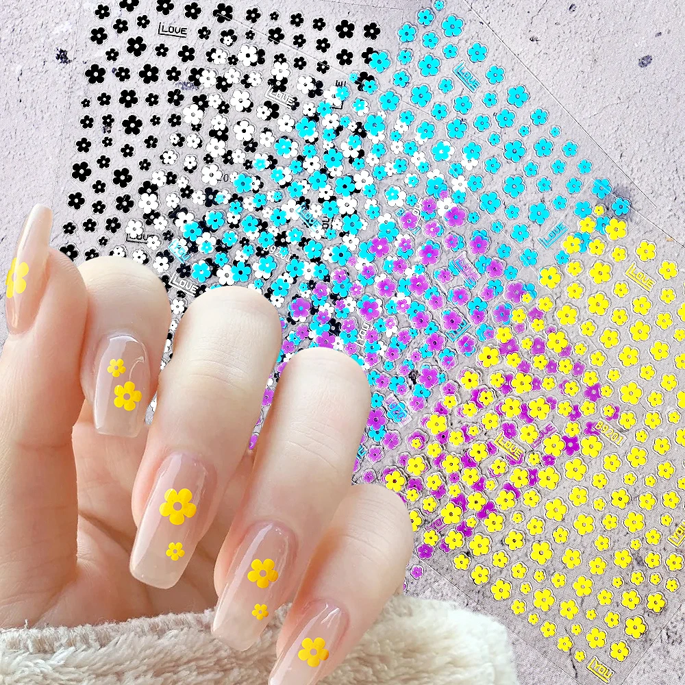 5pcs/set Colorful Flowers Nail Sticker Spring Summer Cute Five Petals Florals Decal Design Stickers Press on Nails Tips Manicure