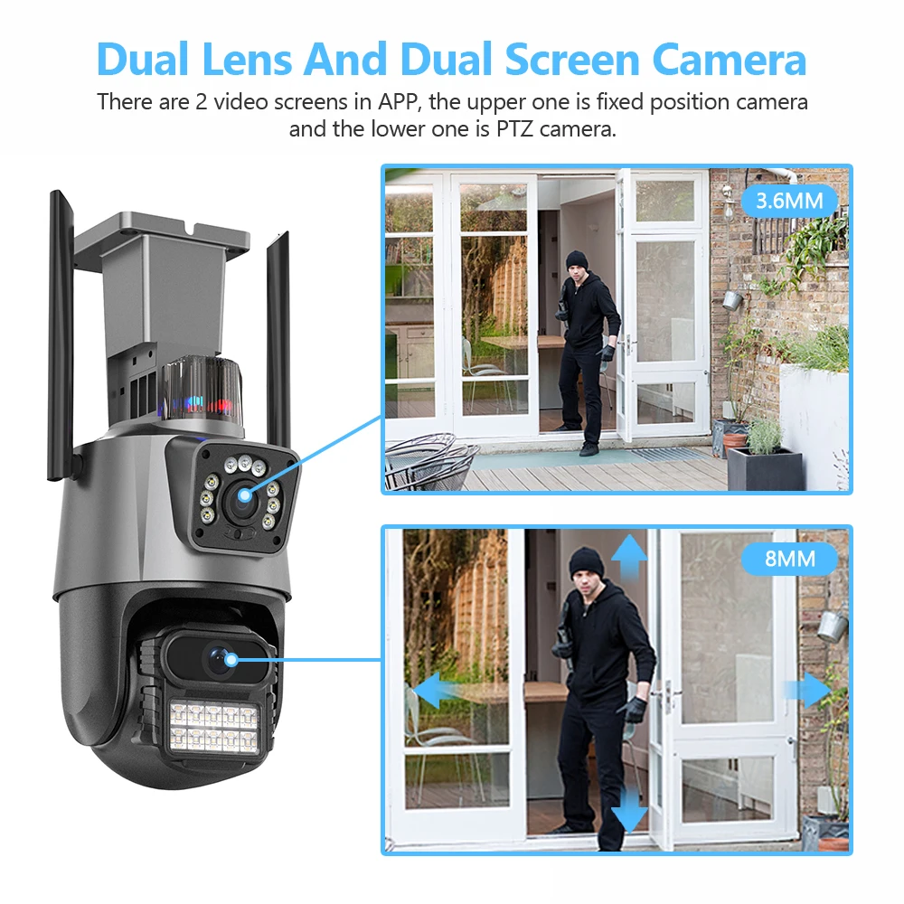 4K 8MP WiFi Camera Dual lens Dual Screen PTZ IP Camera Outdoor Waterproof 4MP AI Human Detect Security Video Surveillance ICSEE