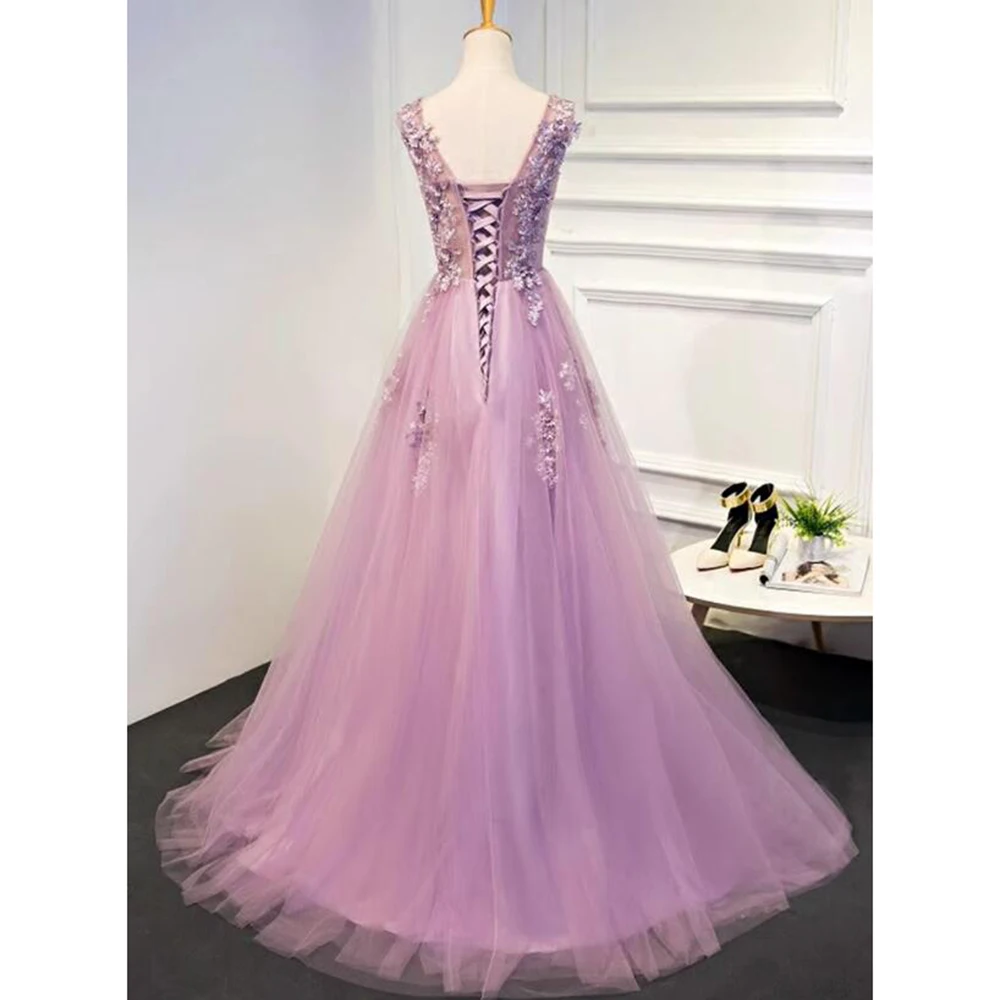 Pretty Women Prom Dresses O-neck Floor Length Spaghetti Strap Appliques A-line Fairy Sweet Female Banquet Evening Party Gowns