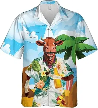 Fashionable Hawaiian style, beach, cartoon printed patterns, casual wear, relaxed vacation beach shirt