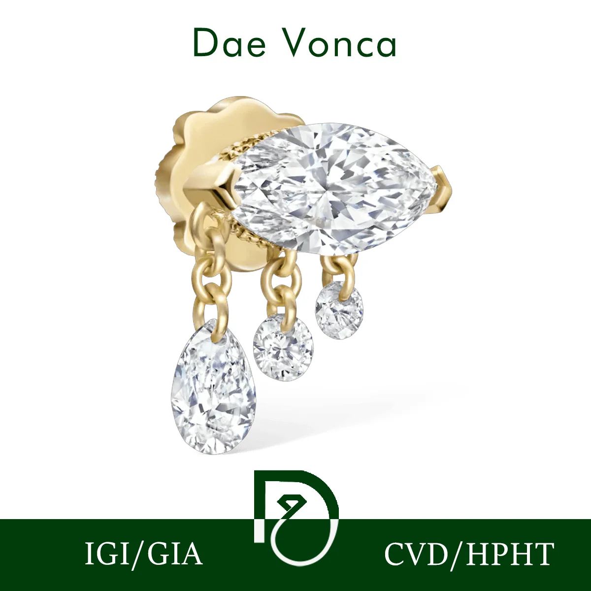 

Серьга-пусета с одним лабораторным бриллиантом CVD HPHT из золота 9K/14K/18K, с бриллиантами маркизы, груши и круглой огранки