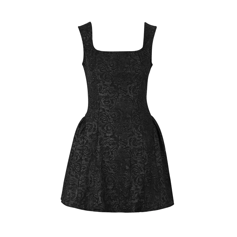 Summer New Women's Dresses Solid Sexy Sleeveless Square Neck Streetwear Fashion Floral Lace A-Line Mini Dress Female Clothing