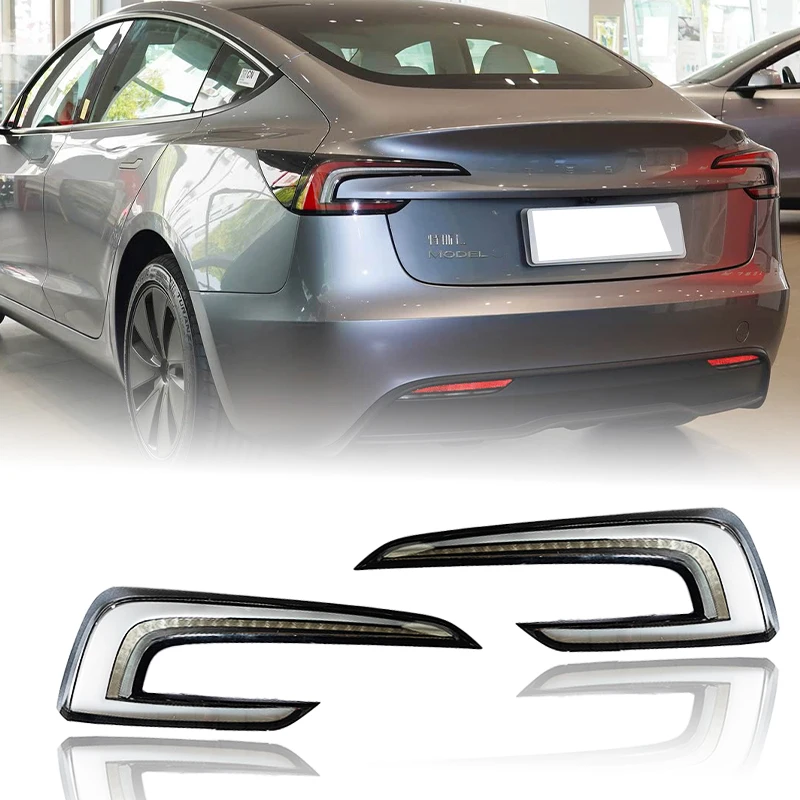 

For 2024-2025 Tesla Model 3 Plug-and-Play LED Tail Lights White Background with Lossless Upgrade