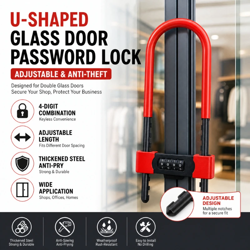 4 Digit Combination U-shaped Lock Adjustable Long Shackle Security Glass Door Padlock Anti Theft for Store Office