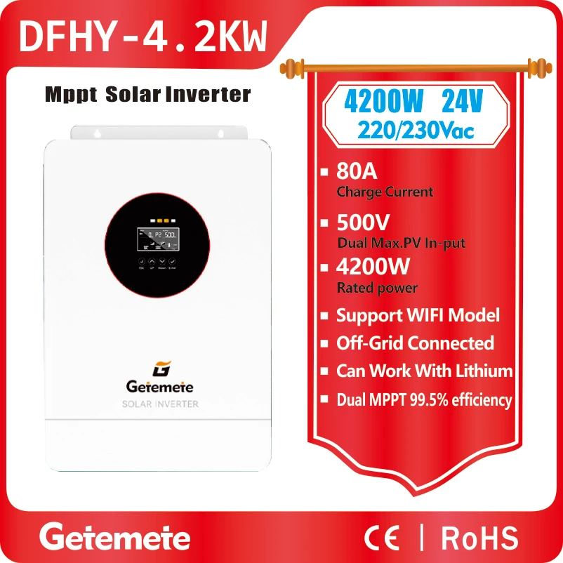 

GTMT 4200W MPPT 80A Solar Charger Inverter DC 24V Wide Voltage LCD Display Hybrid Solar Inverter 220V AC Solar Panel PV 450Vdc