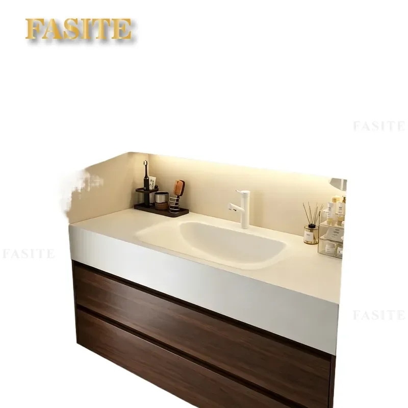 For 2026 New Medieval Style Rock Slab Hot Bending Integrated Bathroom Cabinet Combination Wash Basin Washstand Modern Vanity