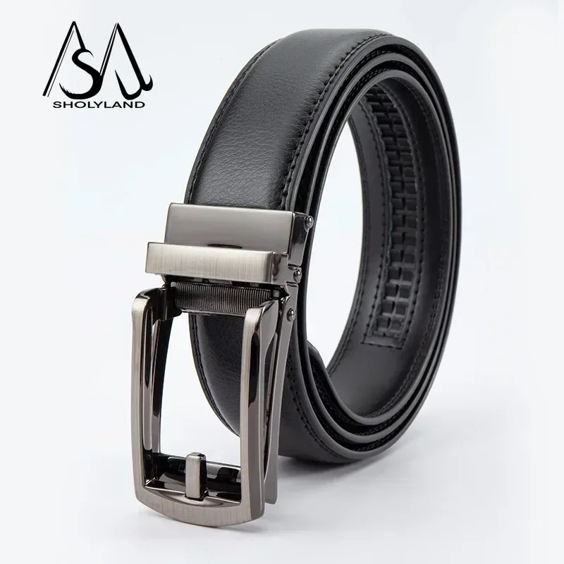 New Trendy Fashion Versatile Leather Men\'s Belt Alloy Automatic Buckle Two-layer Cowhide Classic Business Versatile Men\'s Belt