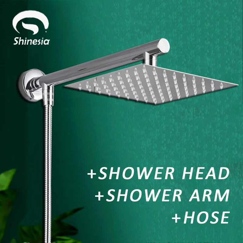 Хромированная ультратонкая квадратная насадка для душа с диаметром 8 10 12 дюймов включает ручку для душа и шланг из нержавею...