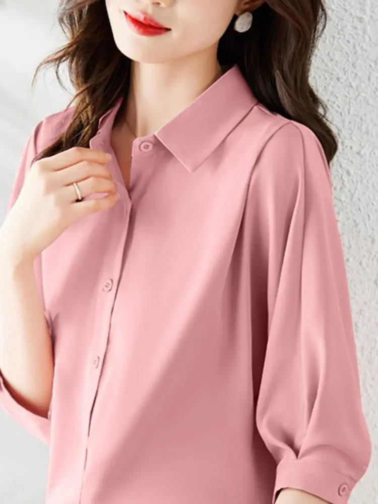 

ZANZEA Women Casual Blouses Elegant Office Wear Turn-Down Collar Fashion Chemise 3/4 Puff Sleeve Button Up Solid Color Shirts