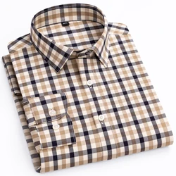 Men's Soft Modal Stylish Long Sleeve Plaid Dress Shirt Without Pocket Lightweight Casual Standard-fit Easy Care Gingham Shirts