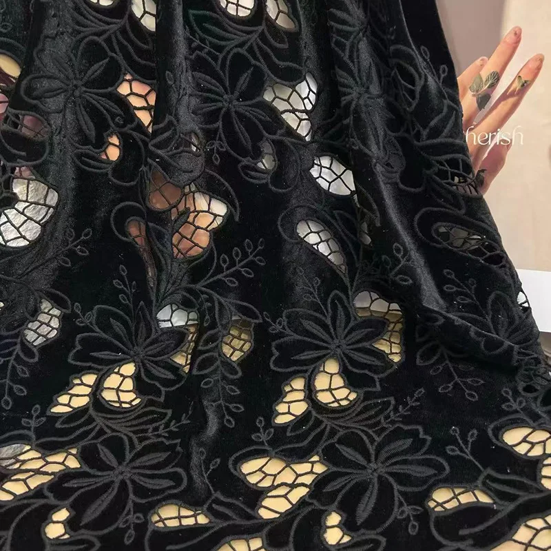 Embroidered Lace Fabric Hollow Velvet High Quality Women's Dress Clothing Handmade Sewing Fabric