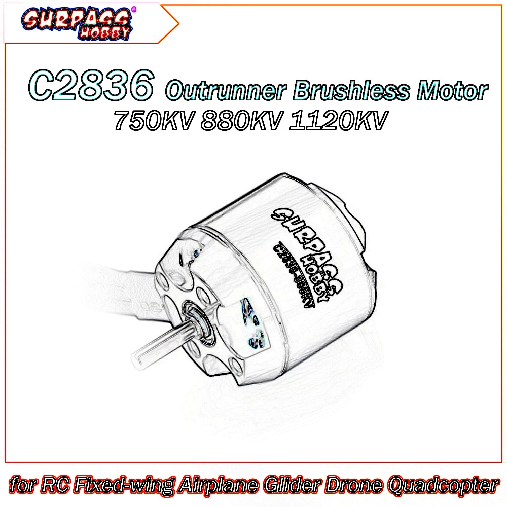

SURPASS HOBBY C2836 2836 Outrunner Brushless Motor 750KV 880KV 1120KV for RC Fixed-wing Airplane Glider Plane Drone Quadcopter