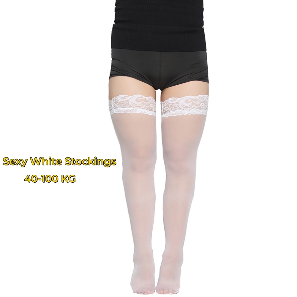 

Sexy White Stocking Plus Size Women Non-slip Silicone Lace Stay Up Stockings Female Knee Long Socks Women's Thigh High Hosiery