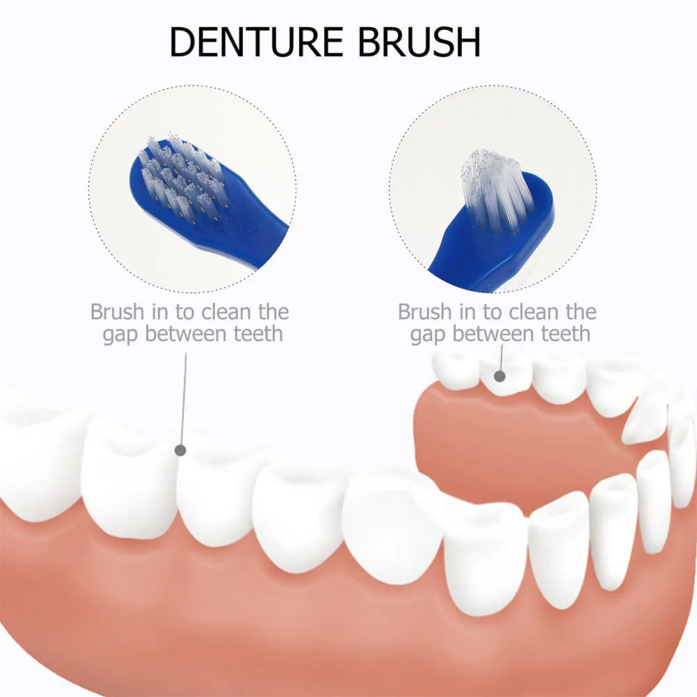

6pcs Adult Double Head Denture Brush Dual Head Brush Portable False Teeth Cleaning Tool Dual Side Oral Care Supply