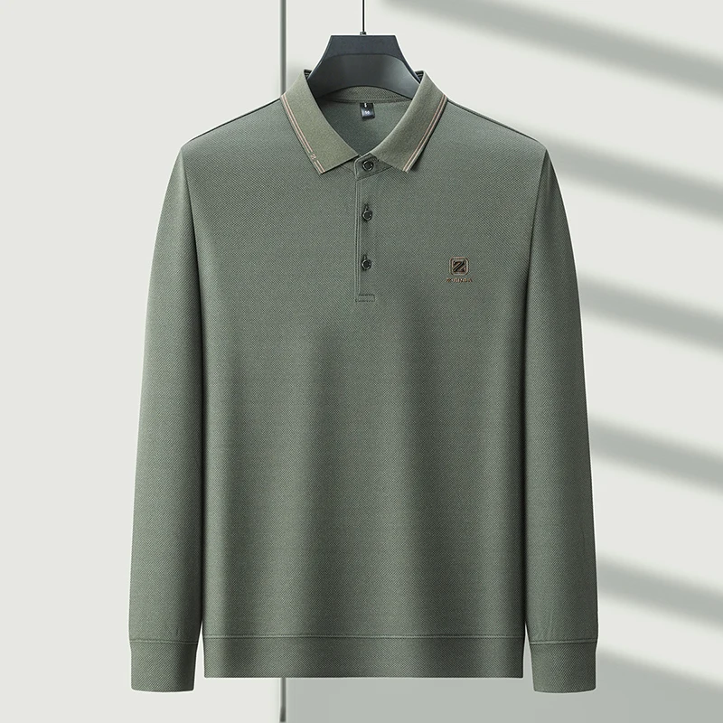 

High quality long sleeved men's polo shirt autumn new style letter print custom button fashion brand casual business T-shirt