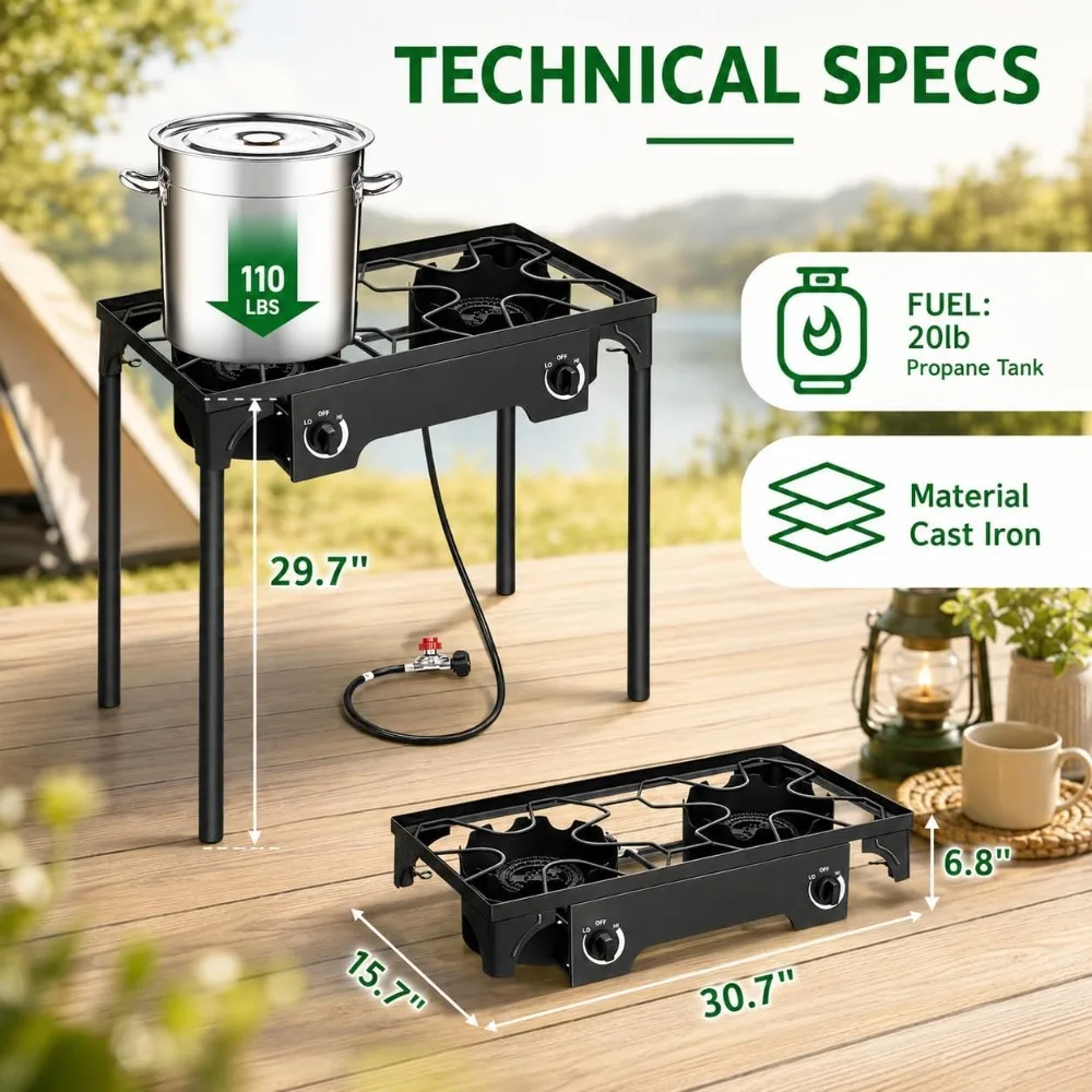 2 Burner Propane Gas Stove for Outdoor Cooking, 150,000 BTU
