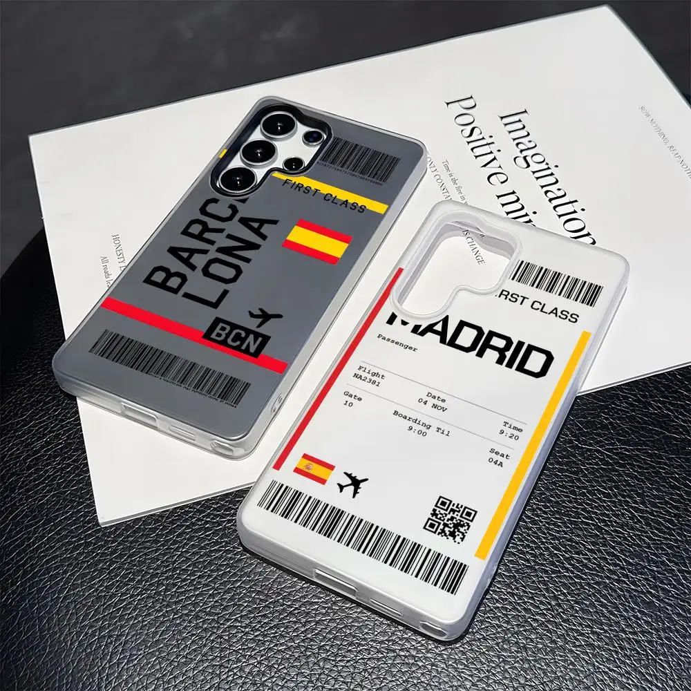 Plane Travel Ticket Spain Phone Case For Samsung Galaxy S25 S24 S23 Ultra Jelly Clear Case Soft TPU 2-in-1Shockproof Cover
