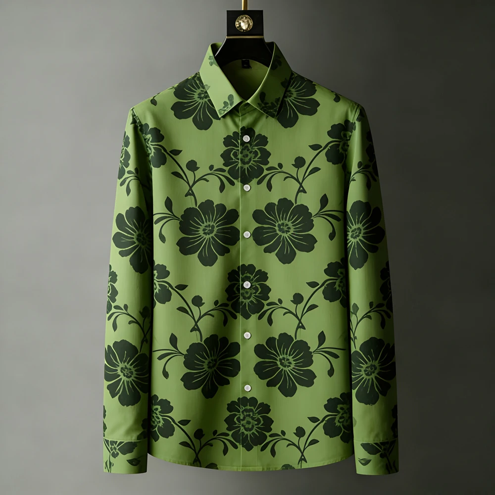 الرجال الخفيفة الفاخرة الريف الأمريكي ثلاثية الأبعاد قميص مطبوع كم طويل التلبيب زر هاواي شاطئ قميص في الهواء الطلق حفلة الرجال