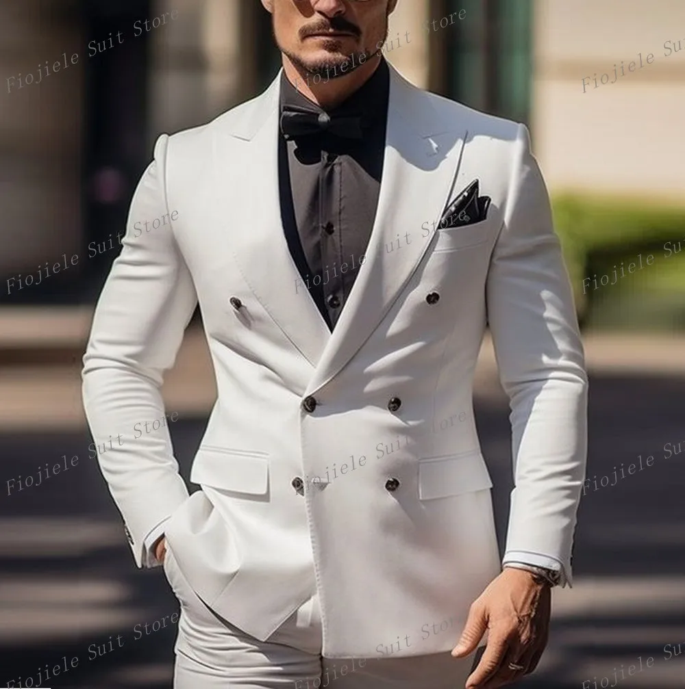 New White Men Suit Formal Occasions Business Prom Groom Groomsman Wedding Party Male Tuxedos 2 Piece Set Blazer Pants