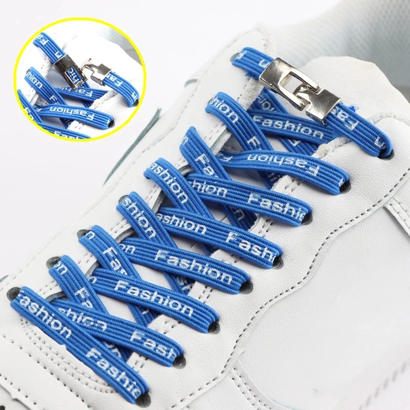 Metal locks Elastic Laces Sneakers Cross Buckle Flat Shoelaces Without Ties Kids Adult Lazy Letter Print Shoestring Accessories