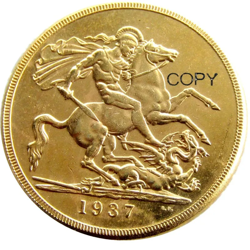 RARE 1937 GREAT BRITAIN KING GEORGE VI PROOF GOLD PLATED ONE SOVEREIGN COIN