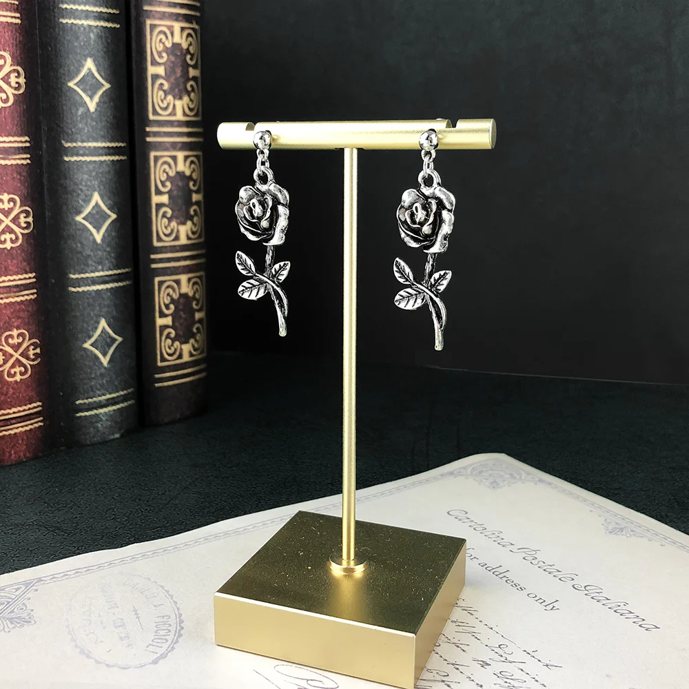 Fashion Parts Gothic Punk Earl Flowers Dark Wild Rose Zinc Alloy Dangle Earrings For Women Fahion Jewelry wholesale