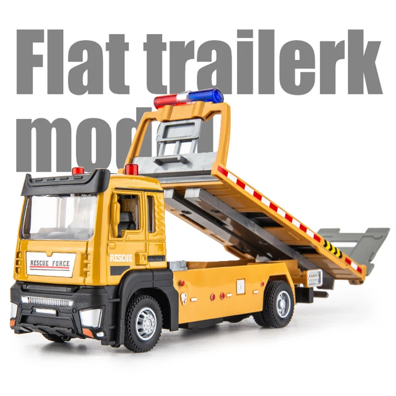 1:32 Flat Trailerk VAN Type Alloy Model Simulation Metal Car Transporter Wrecker Truck Pull Back Sound and Light Toy Truck