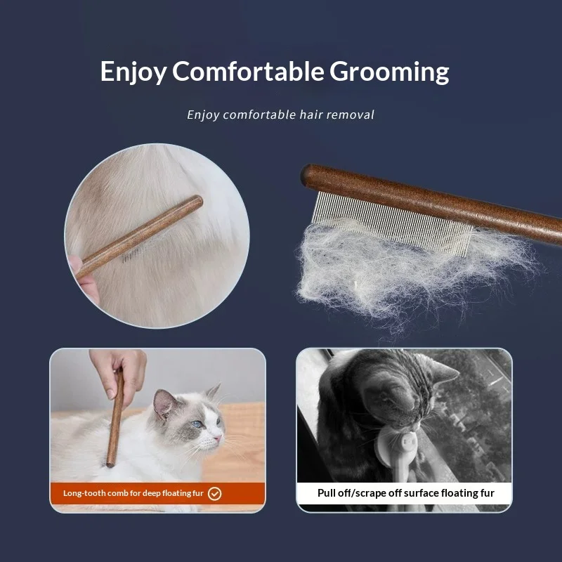 Wood Handle Pet Comb Wide Dense Double Teeth Design Detangling Floating Hair Tool for Cats Small Dogs Daily Grooming