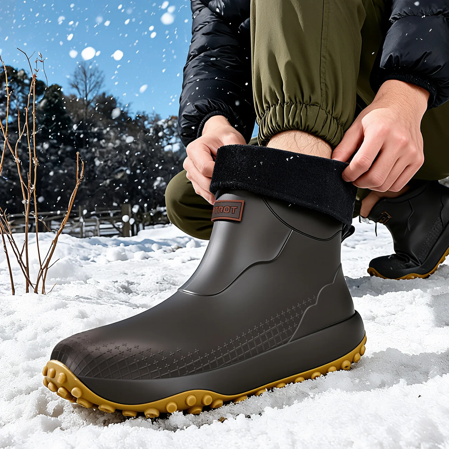 

Thickened Anti-slip Rain Boots Men's Mid-calf Outdoor Waterproof Lightweight Fleece-lined Warm Water Shoes Winter Anti-slip R...