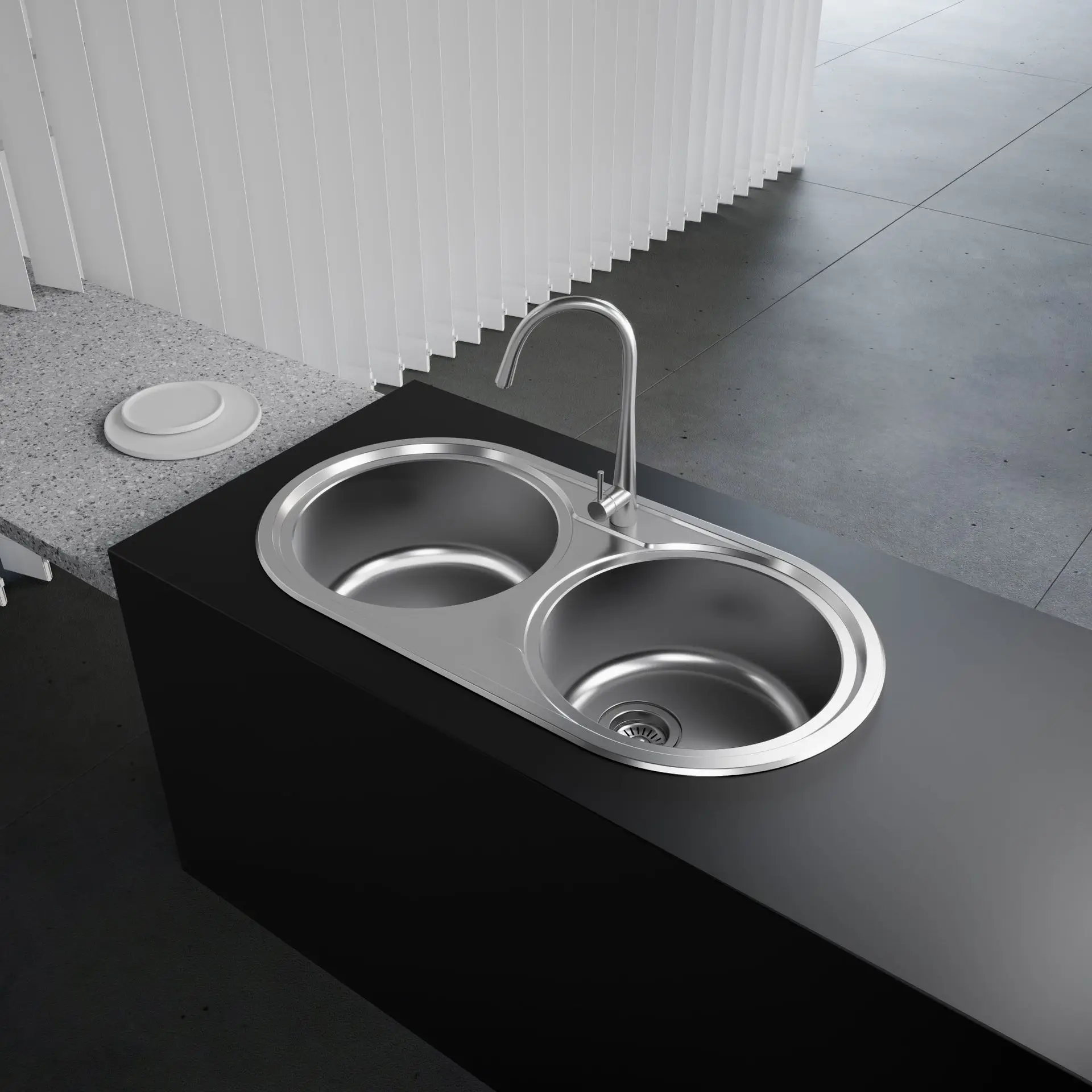 Stainless steel sink household sink double round basin outlet stainless steel stretching
