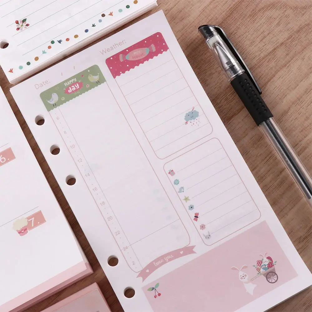 Kawaii Stationery Daily Planner Weekly A5 A6 Monthly Binder Inner Pages Paper Refill Loose Leaf Notebook Refill