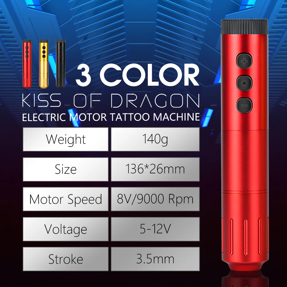 Kiss of Dragon Wireless Tattoo Machine Pen Gun Battery with Portable Power Pack 1800mAh Digital LED Display For Body Art