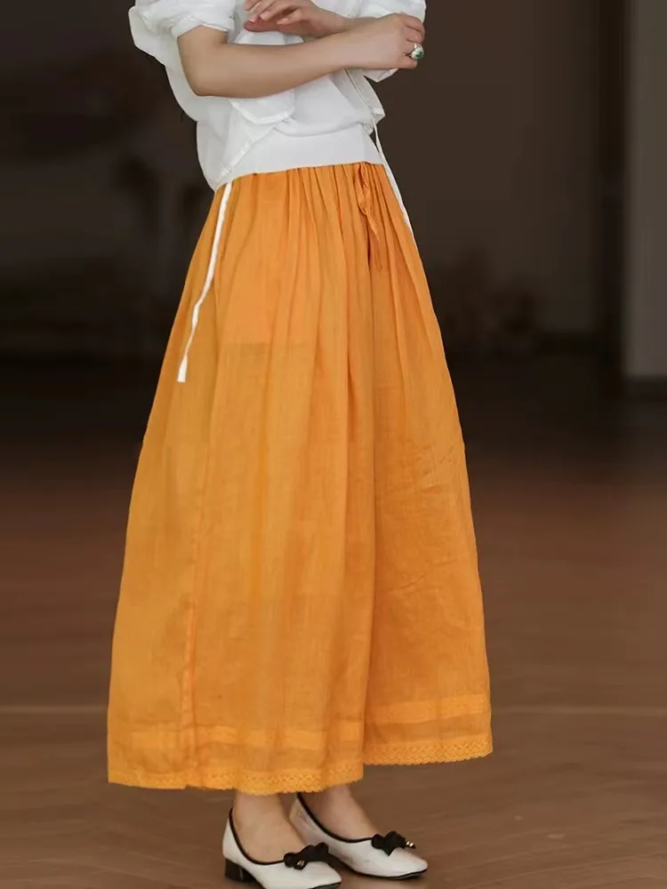 ゆったりワイドレッグパンツ フリル裾 Dストリング ゴムウエスト キャンディーカラー 着痩せロングパンツ クオリナインポイントパンツ