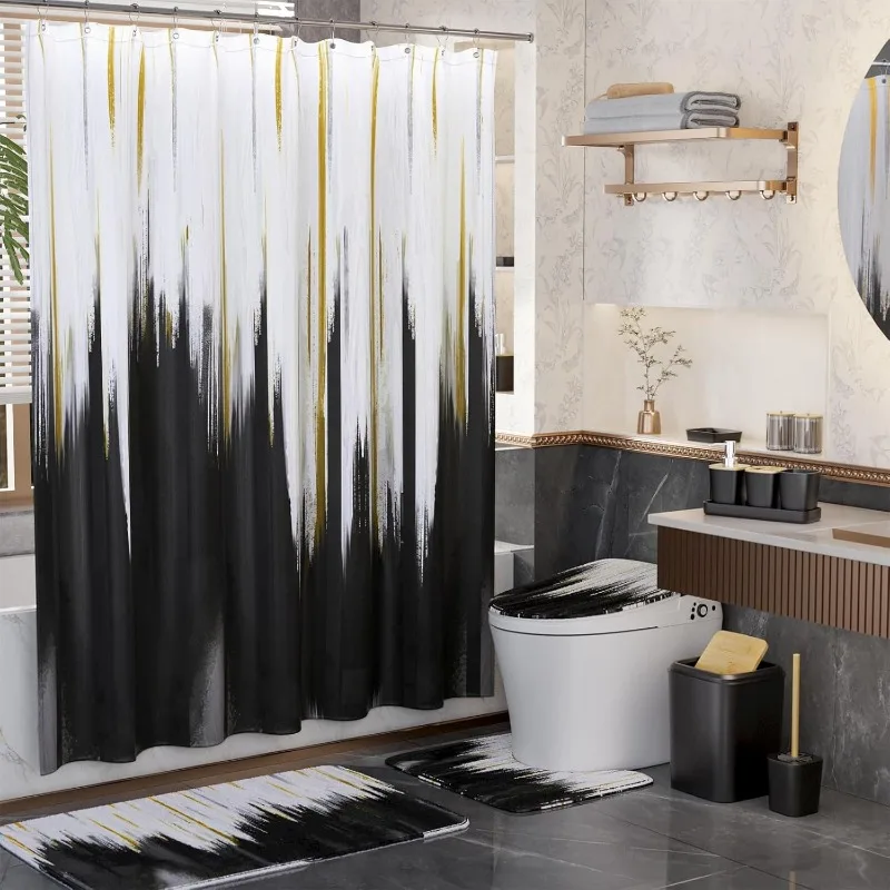 Bathroom Accessories Set - 24PCS Bathroom Sets with Shower Curtain and Rugs,Waterproof  Shower Curtain Set, Toilet Brush,