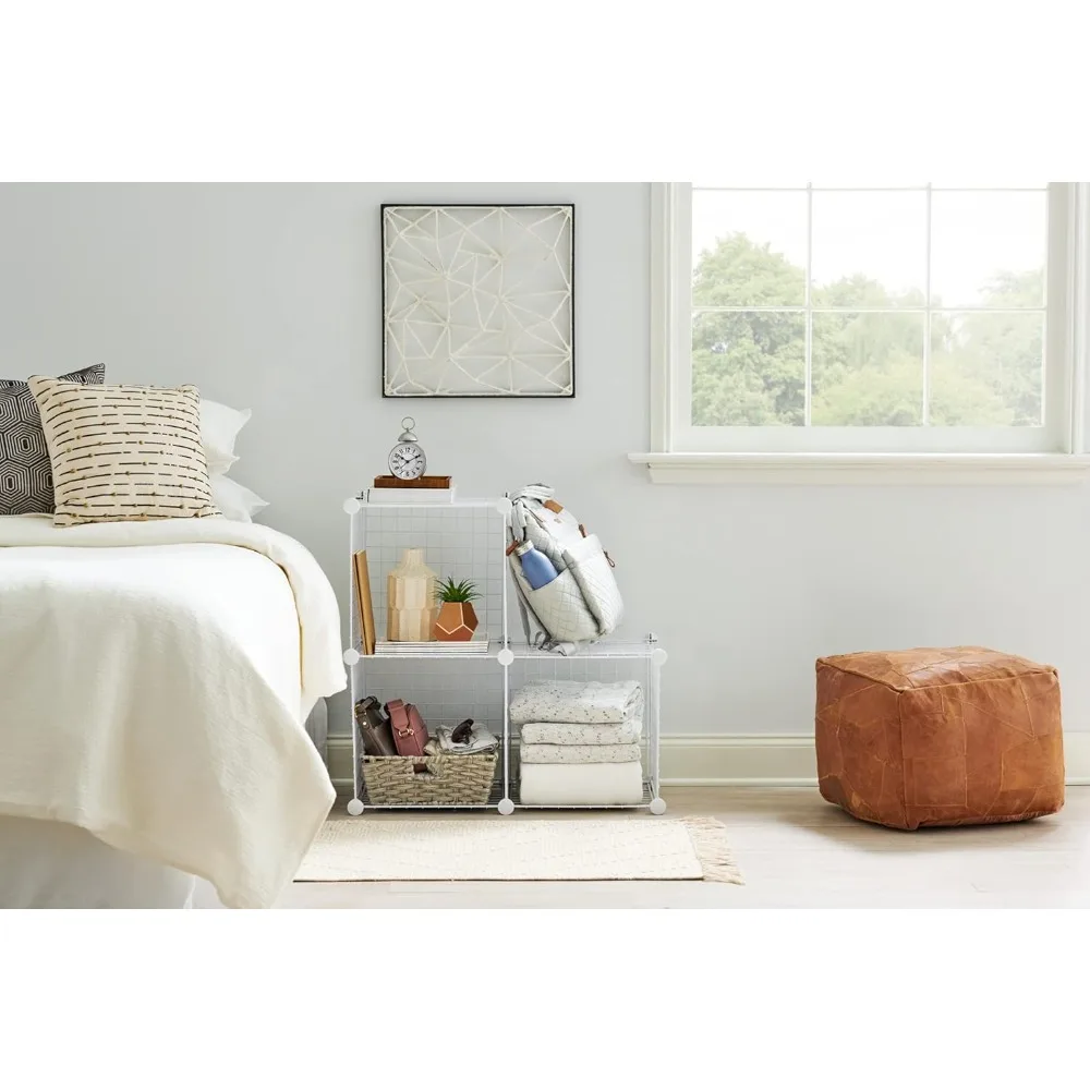 3 Piece Storage Wire Stackable Cube Set, Easy Assemble, White, for Closet/Bookshelf/Toys Multi-Use Home Organizer