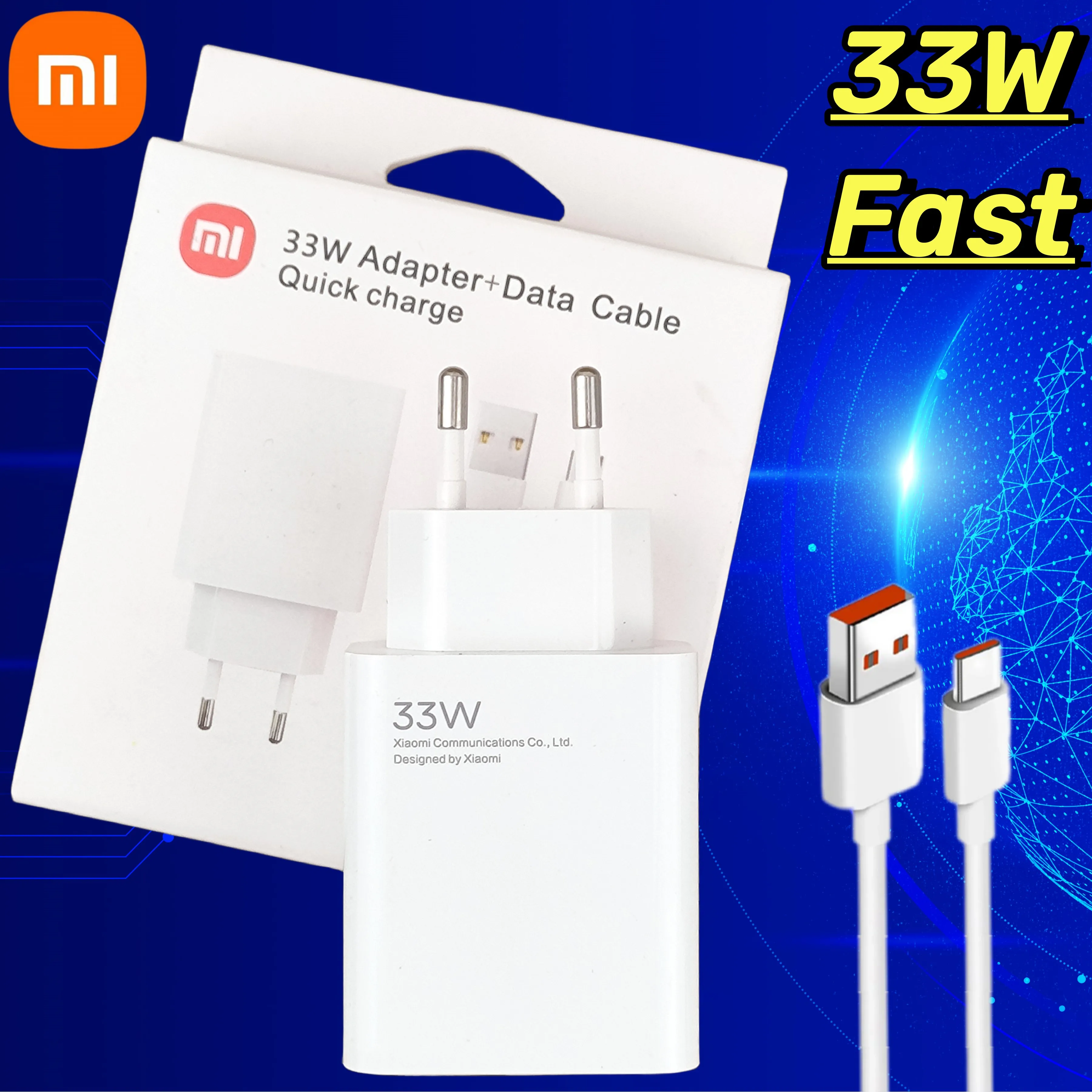 XiaoMi Poco X3 33W Fast Charger Original EU Wall Charging Adapter For Mi 11 Lite 10 9 RedMi Note 9 Pro 10 11 A3 Usb C 6A Cable