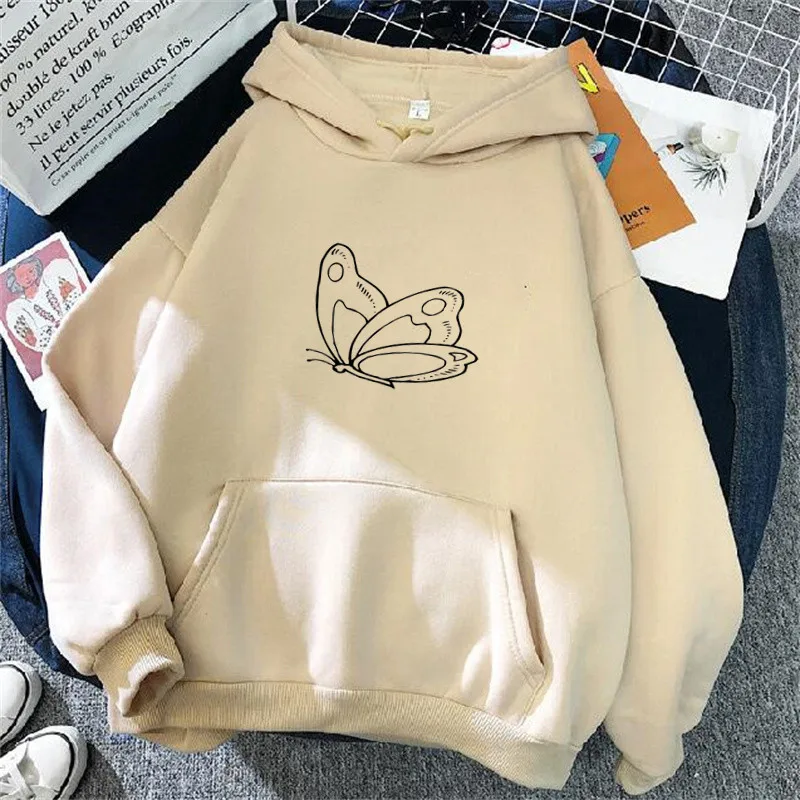 

Fashion Butterfly Print Spring Autumn Women's Fleece Hoodie Long Sleeve Pullover