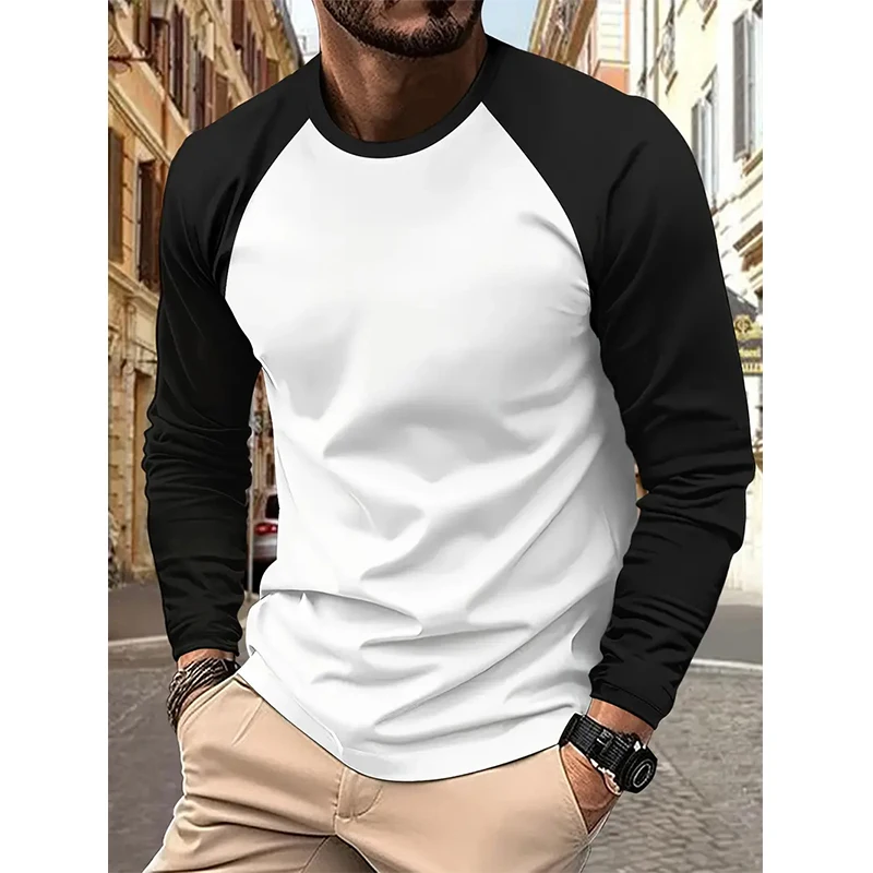 

Мужская модная повседневная футболка с длинными рукавами и 3D цифровым принтом в полоску на плечо, однотонная повседневная футболка с узором на весну