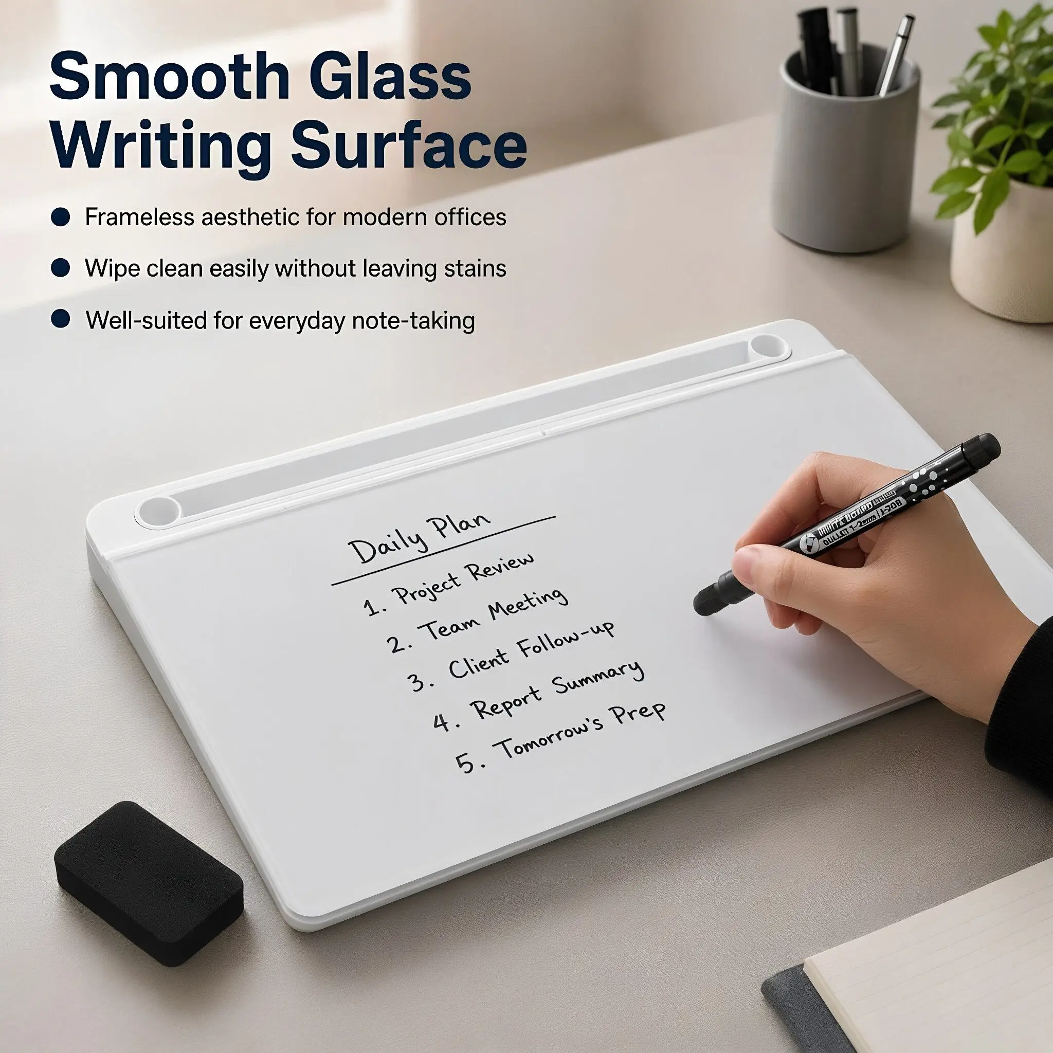 Desktop Glass Whiteboard Tempered Glass Dry Erase Board with Storage Tray Desk Memo Board Small Desktop Whiteboard Office