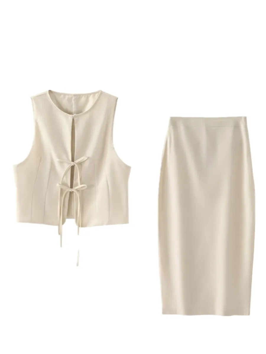 

Ele круглый жилет с поясом и асимметричная юбка Ne Svel, модный удобный женский комплект, коллекция весны 2025 г.