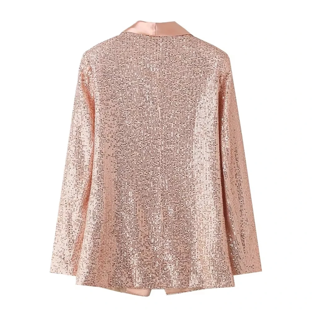 Spring Product Women's Sequin Fashionable Style Polo Collar Long sleeved Solid Color Suit Coat Z Celebrity style blazer de mujer