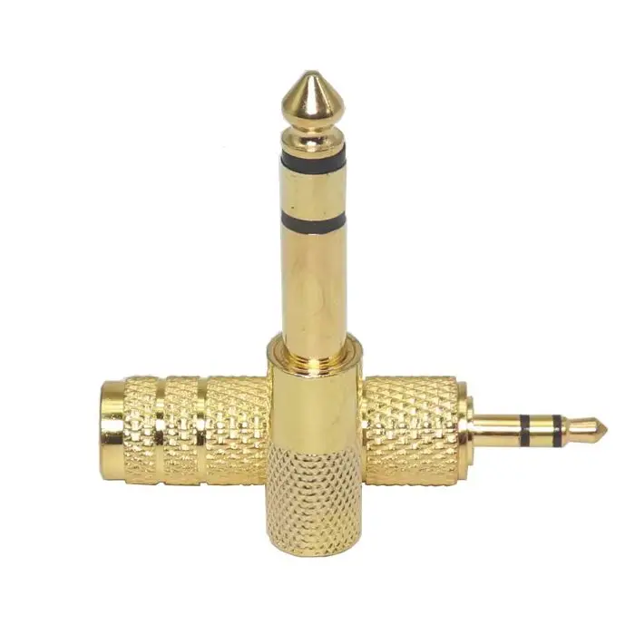 【5-2PCS】3.5mm to 6.35mm Headphone Plug 3 Pole Golden Jack Earphone Speaker Audio Adapter