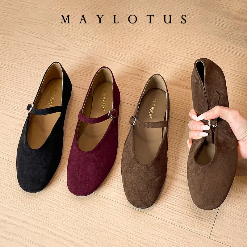 

2025 Size 35-43 Mary Jane Shoes Women 2cm Heel Spring Shoes Female Suede Leather Round Toe Slip On Ballet Shoes Women
