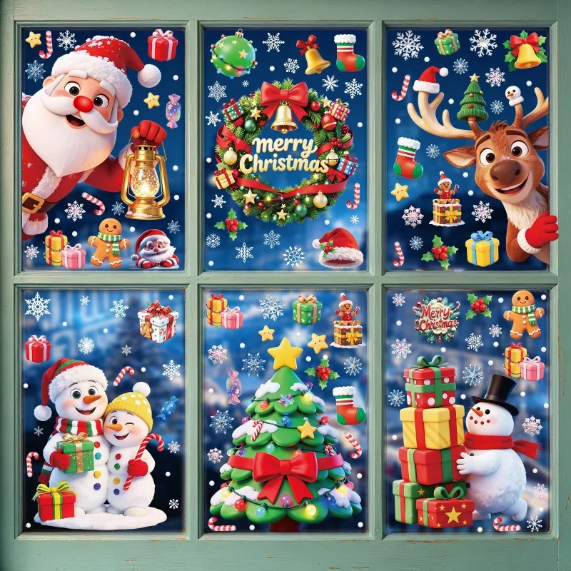 Christmas Decorations: Reindeer Snowman Snowflake Glass Stickers Dreamy Wreath Christmas Tree Static Stickers Home Decor