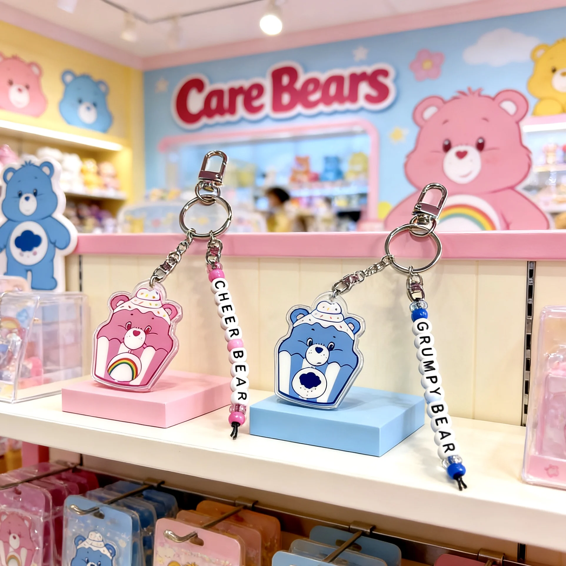 Llavero de acrílico Care Bears Cupcake – Bonito colgante de cuentas para bolso con los Ositos Alegres/Grumpy Bear, 2 opciones de color
