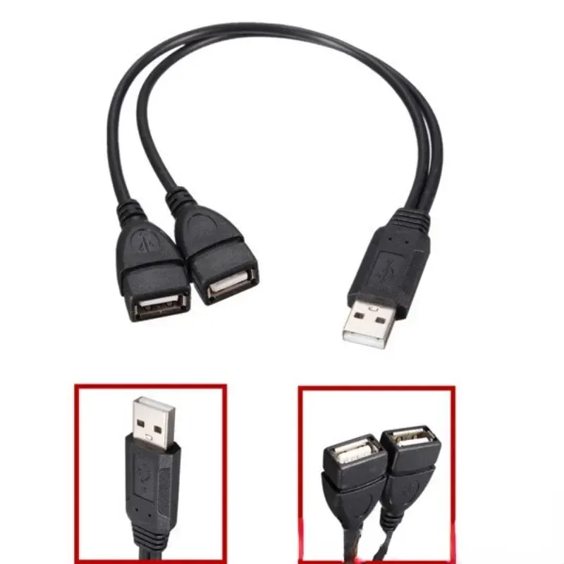 High Quality USB 2.0 Cable USB Double Splitter Adapter Cable One To Two Female To USB 2 Male Power Extension Cable